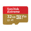 SanDisk 32GB Extreme microSDHC UHS-I Memory Card with Adapter - Up to 100MB/s, C10, U3, V30, 4K, A1, Micro SD - SDSQXAF-032G-GN6MA