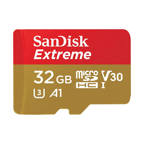 SanDisk 32GB Extreme microSDHC UHS-I Memory Card with Adapter - Up to 100MB/s, C10, U3, V30, 4K, A1, Micro SD - SDSQXAF-032G-GN6MA