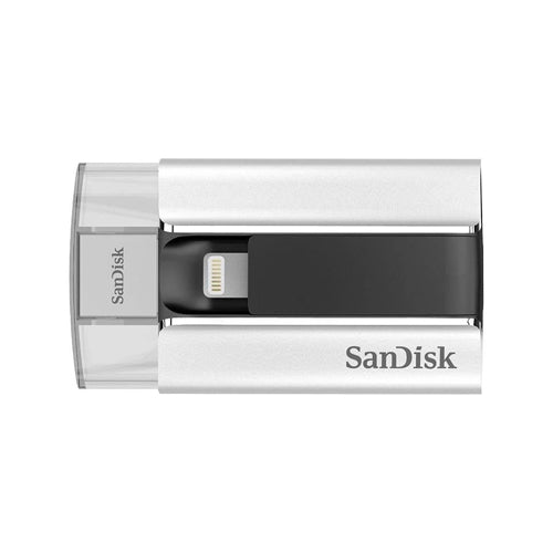 محرك أقراص فلاش USB SanDisk SDIX-016G-G57 iXpand سعة 16 جيجابايت وكابل Lightening لأجهزة iPhone وiPad - أبيض 