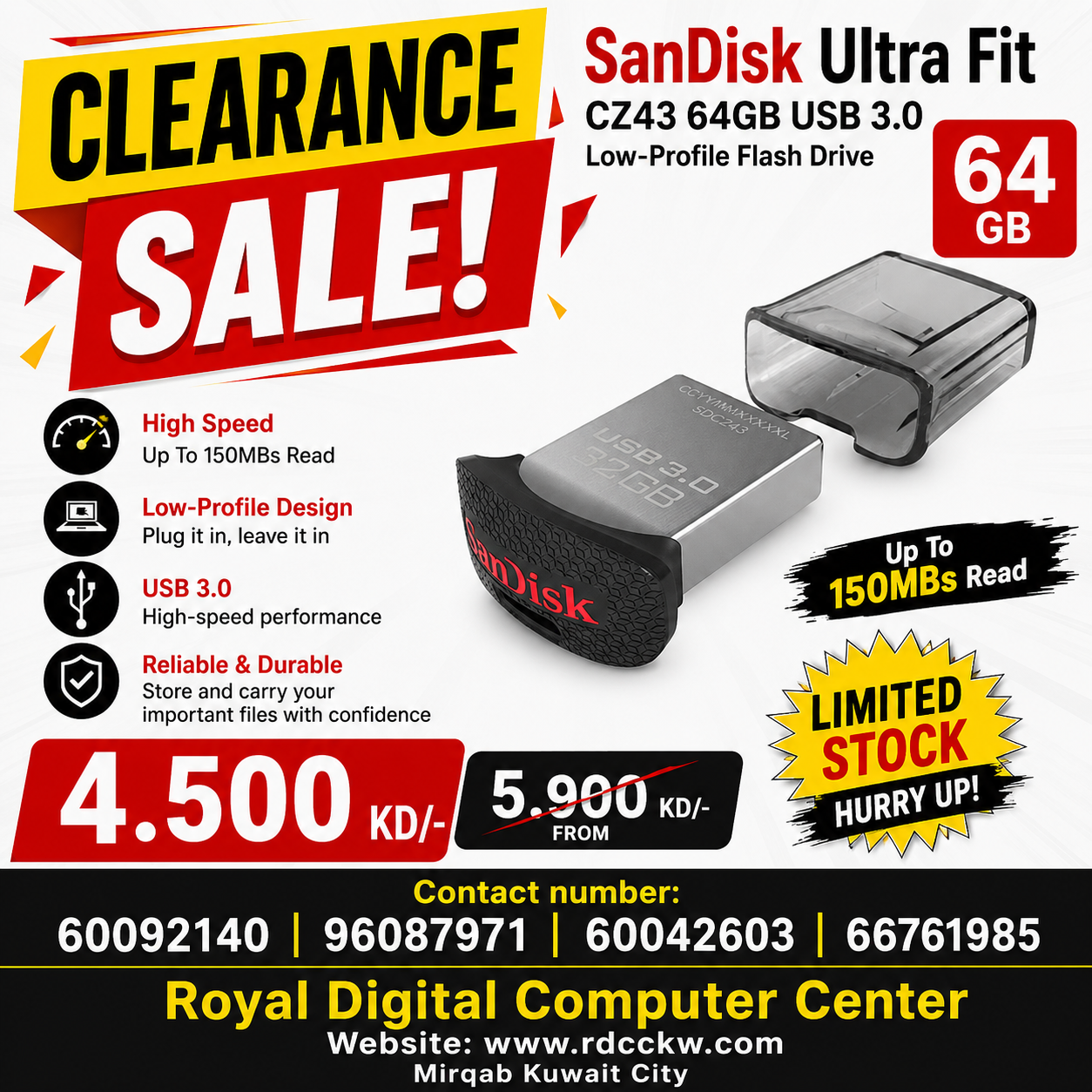 محرك أقراص فلاش SanDisk Ultra Fit CZ43 بسعة 64 جيجابايت بمنفذ USB 3.0 منخفض الارتفاع، سرعة قراءة تصل إلى 150 ميجابايت في الثانية - SDCZ43-064G-G46 [إصدار أقدم] 