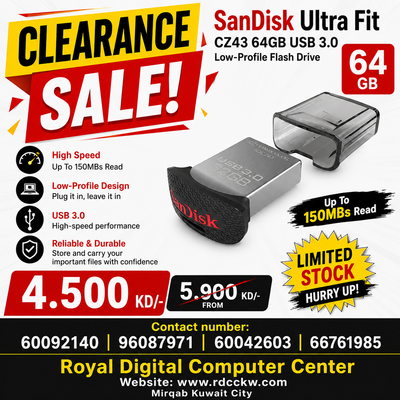 محرك أقراص فلاش SanDisk Ultra Fit CZ43 بسعة 64 جيجابايت بمنفذ USB 3.0 منخفض الارتفاع، سرعة قراءة تصل إلى 150 ميجابايت في الثانية - SDCZ43-064G-G46 [إصدار أقدم] 