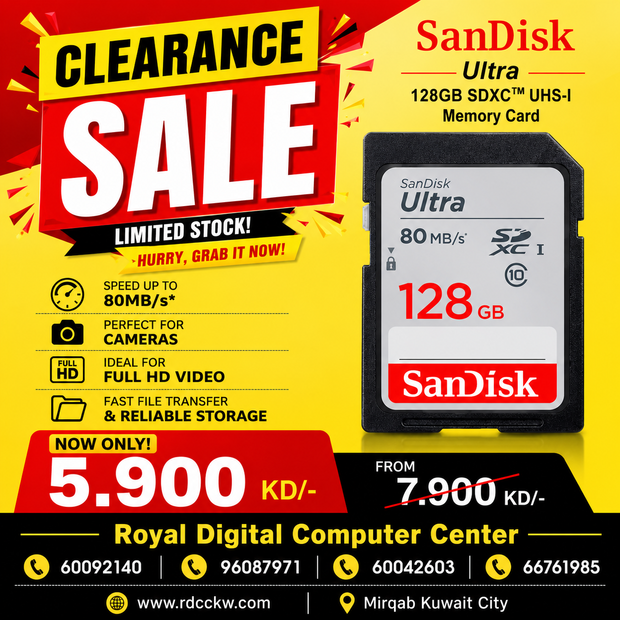بطاقة ذاكرة SanDisk Ultra SDXC UHS-I بسعة 128 جيجابايت بسرعة تصل إلى 80 ميجابايت/ثانية (SDSDUNC-128G-GN6IN)، لون أسود