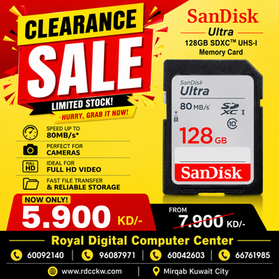 بطاقة ذاكرة SanDisk Ultra SDXC UHS-I بسعة 128 جيجابايت بسرعة تصل إلى 80 ميجابايت/ثانية (SDSDUNC-128G-GN6IN)، لون أسود