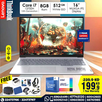 لينوفو ثينك بوك 16 الجيل السادس | معالج إنتل كور I7 13700H | ذاكرة وصول عشوائي DDR5 سعة 8 جيجابايت | قرص SSD NVMe سعة 512 جيجابايت | 16