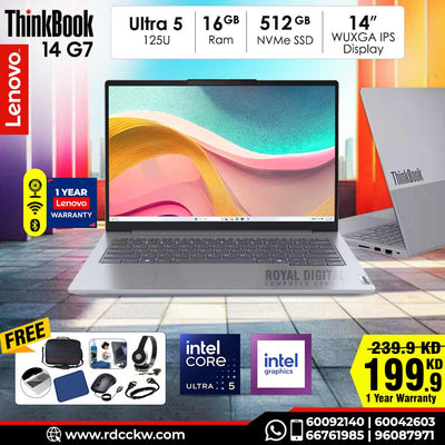 Lenovo Think Book 14 G7 AI PC | Core Ultra 5 125U Processor | Ram 16GB DDR5 | Storage 512GB NVMe SSD | Intel Graphics | Display 14 inch WUXGA | Arctic Grey | 1 Year