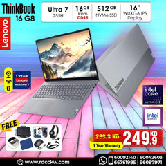 Lenovo ThinkBook 16 Gen 8 – Ultra 7 Power, Business‑Class Performance Intel Core Ultra 7 255H | 16GB DDR5‑5600 | 512GB PCIe 4.0 SSD | Intel Arc 140T Graphics | 16