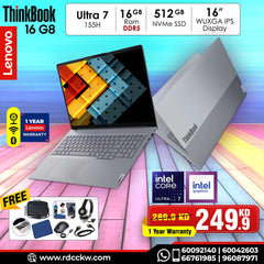 Lenovo ThinkBook 16 Gen 8 – Ultra 7 Power, Business‑Class Performance Intel Core Ultra 7 255H | 16GB DDR5‑5600 | 512GB PCIe 4.0 SSD | Intel Arc 140T Graphics | 16