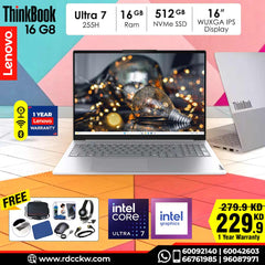Laptop Lenovo ThinkBook 16 G8 AI PC | Intel Core  Ultra 7 255H Processor | 16GB RAM DDR5 |  | Storage 512 SSD NVMe | Integrated Intel  Arc 140T GPU | 16.0