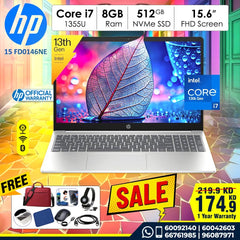 HP 15- FD0146NE 13th Generation Core i7 8GB GB Ram 512 GB  NVMe SSD 15.6 inch Full HD