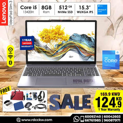 Lenovo IdeaPad Slim 3, 15 inch, Intel Core i5, 8GB RAM 512GB SSD, Windows 11 Home - Grey