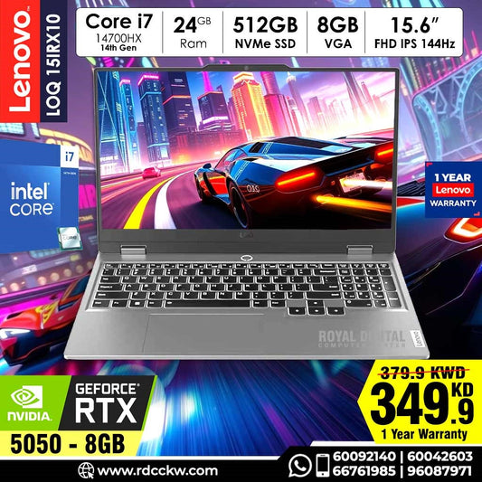 Lenovo LOQ 14th Generation Gaming Laptop | LOQ 15IRX10 Core™ i7-14700HX 24GB RAM 512GB SSD 8GB VGA(RTX 5050) 15.6 inch FHD 144Hz