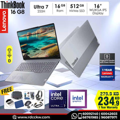 Laptop Lenovo ThinkBook 16 G8 AI PC | Intel Core  Ultra 7 255H Processor | 16GB RAM DDR5 |  | Integrated Intel AI Boost |  | Storage 512 SSD NVMe |  Integrated Intel  Arc 140T GPU |