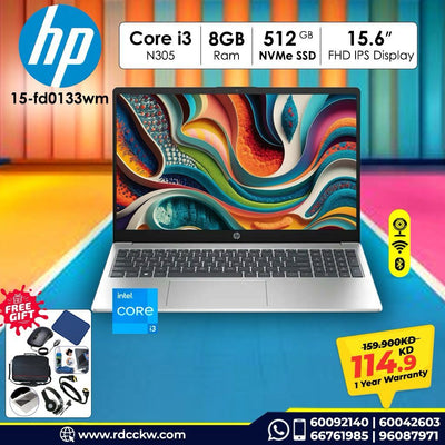 Laptop HP 15-fd0133wm, Intel Core i3-N305, Ram 8GB, Storage 256GB SSD, Display 15.6" FHD, W11H, Color Silver, 1 Year warranty