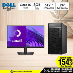 Desktop PC with Monitor, Dell Optiplex 7020, Intel Core i5-12500 Processor, 8GB Ram DDR5, Storage 512GB SSD NVMe, DVD RW, DOS, Display 24 inches, 1 Year warranty
