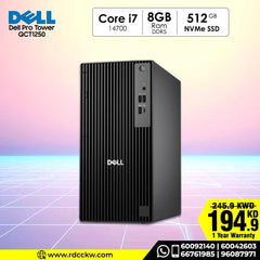 Dell Pro Tower QCT1250, Intel Core I7-14700 Processor | 8GB RAM DDR5 | Storage 512GB SSD NVMe | Intergrated VGA | DOS | 1 Year Warranty