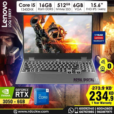 Gaming Laptop Lenovo LOQ 15IRX9 | Intel Core i5-13450HX Processor |  Ram 16GB DDR5 | Storage 512GB SSD NVMe |  NVIDIA RTX 3050 6GB, 15.6 FHD, Luna Grey, Dos, 1 Year