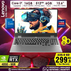 Gaming Laptop Lenovo Loq 15IRX9 | Intel Core i7-13650HX Processor | Ram  16GB DDR5 |  Storage  512GB SSD NVIDIA | GeForce RTX 4050 6GB | Display 15.6