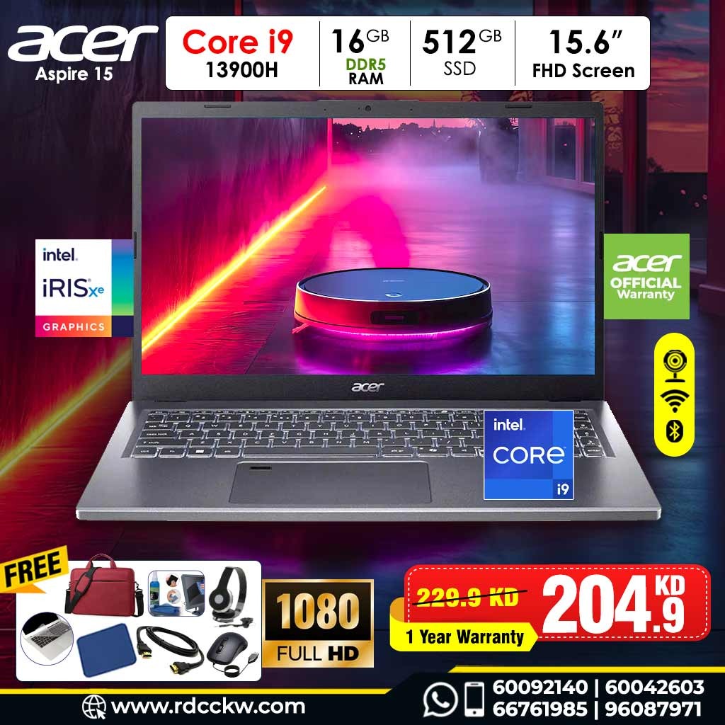 Acer Aspire 15 – Extreme Performance Intel Core i9- 13900H | 16GB DDR5 | 512GB NVMe  | 15.6" FHD IPS | Backlit Keyboard | Fingerprint Reader