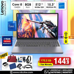 Laptop Lenovo IP Slim3 | Intel Core i5 13420H Processor | Ram 8GB DDR5 | Storage 512GB SSD NVme | Integrated Intel UHD Graphics | Display 15.3