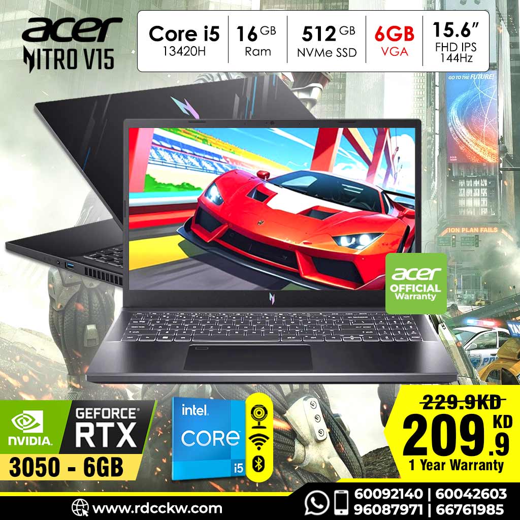 Laptop Acer Nitro V 15 | Intel Core i5-13420H | 16GB RAM | 512GB SSD | NVIDIA GeForce RTX 3050 6GB