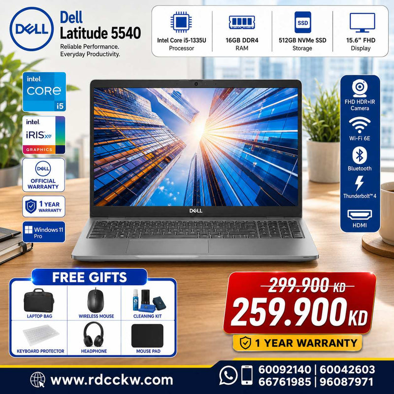 Laptop Dell Latitude 5540 | Intel Core i5-1335U Processor | Ram 16GB DDR4 | Storage 512GB NVMe SSD | Display 15.6 FHD IPS | Color Silver | 1 year warranty