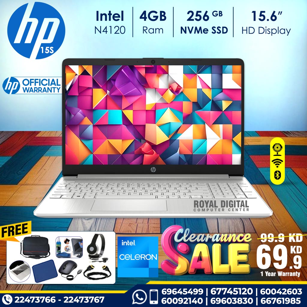 HP 15S-FQ0008NIA celeron 4GB RAM 256GB NVMe SSD 15.6 inch 