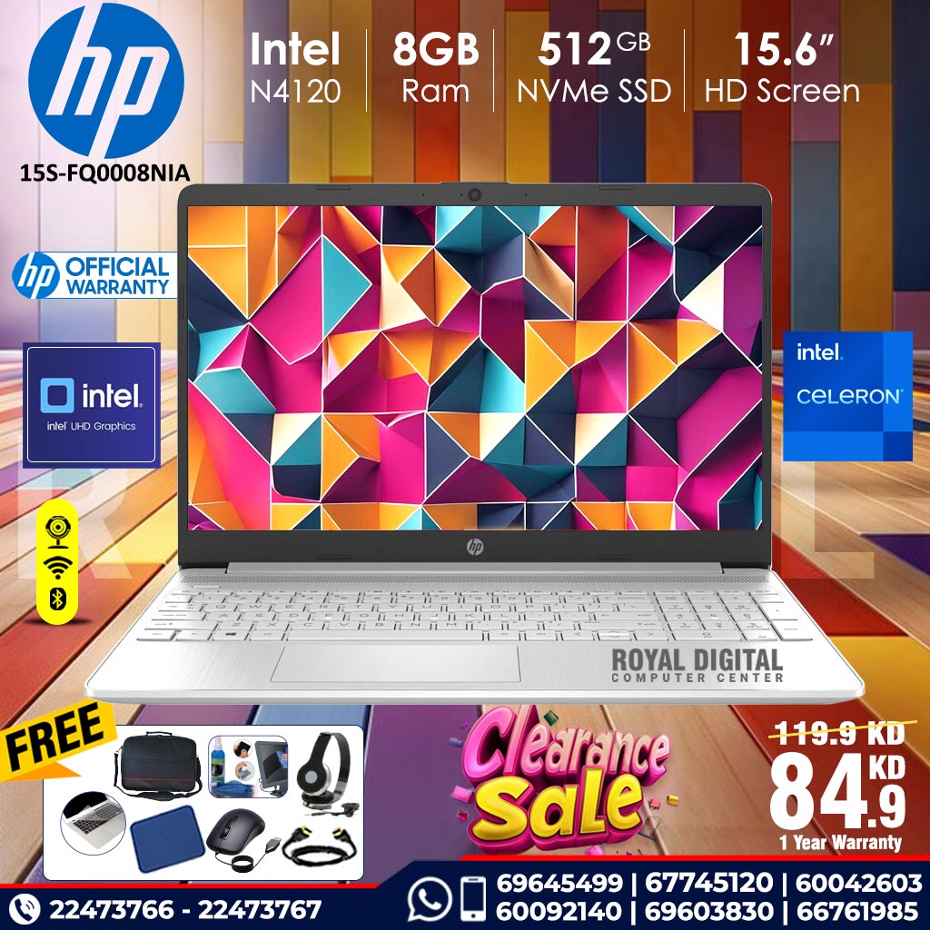 HP 15S-FQ0008NIA celeron 8GB RAM 512GB NVMe SSD 15.6 inch 