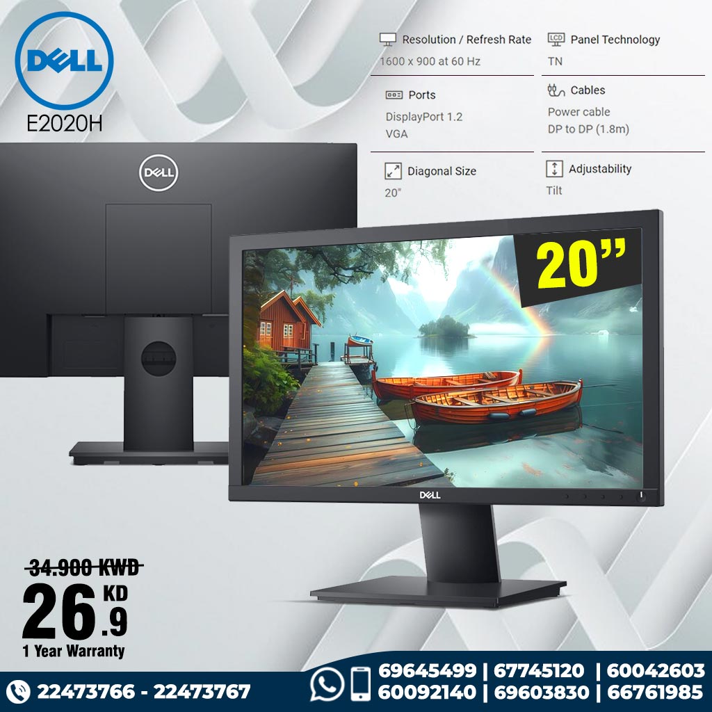 Dell 20 inch Monitor - E2020H - 49.5 cm (19.5) Black, 1Year warranty