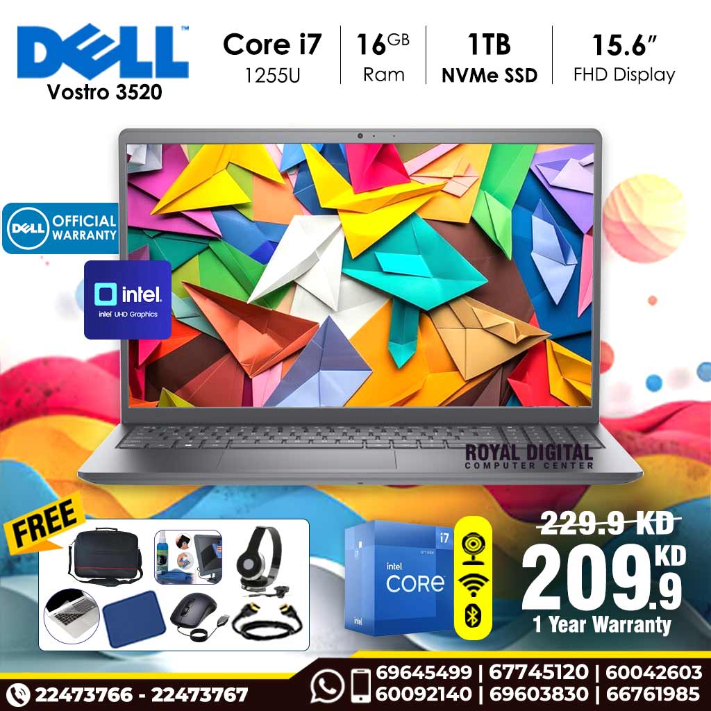 Dell Vostro 3520 Core i7-1255U 16GB Ram 1TB NVMe SSD   15.6inch FHD