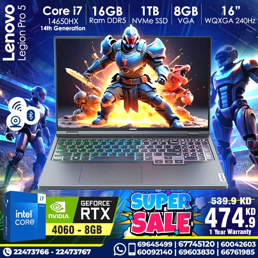 Lenovo Legion Pro 5  Core i7 14th Gen 16GB 1TB SSD RTX4060 8GB VGA 15.6inch FHD 240Hz