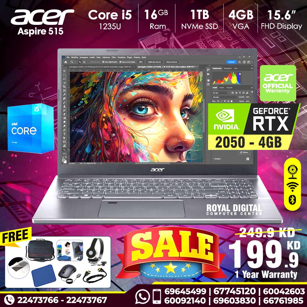 Acer Aspire 515 Core i5 16GB RAM 1TB NVMe SSD 4GB VGA 15.6 inch IPS Display