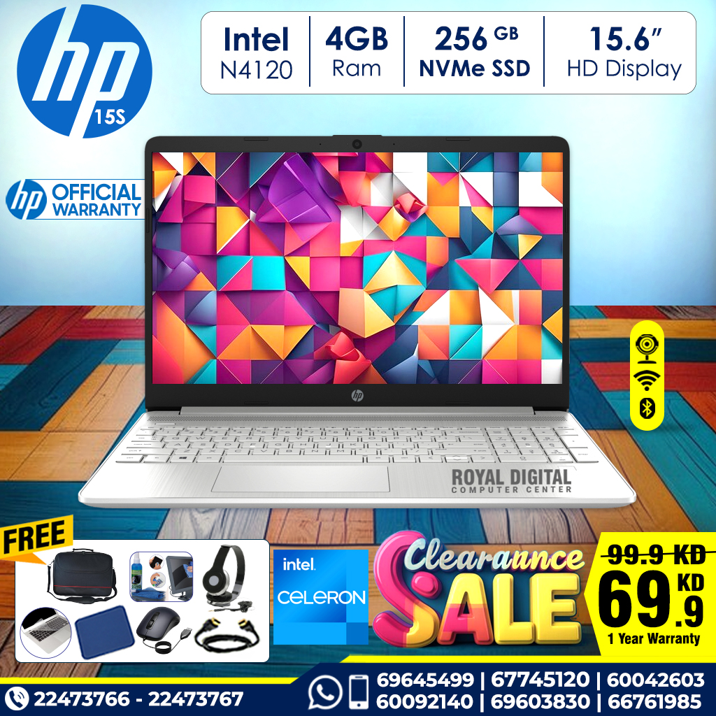 HP 15S-FQ0008NIA celeron 4GB RAM 256GB NVMe SSD 15.6 inch 