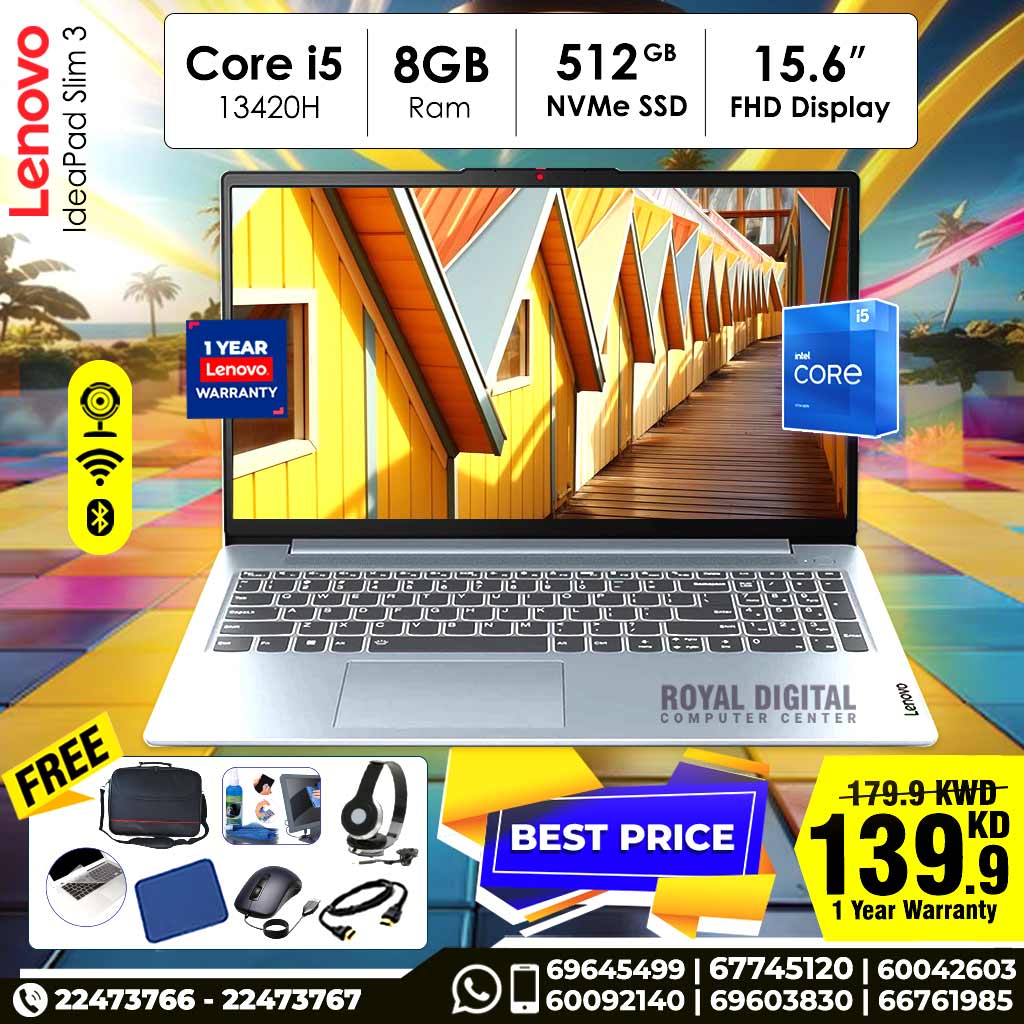 Lenovo IdeaPad Slim 3 Core i5 13420H 13th gen 8GB Ram 512GB NVMe SSD 15.6inch Full HD