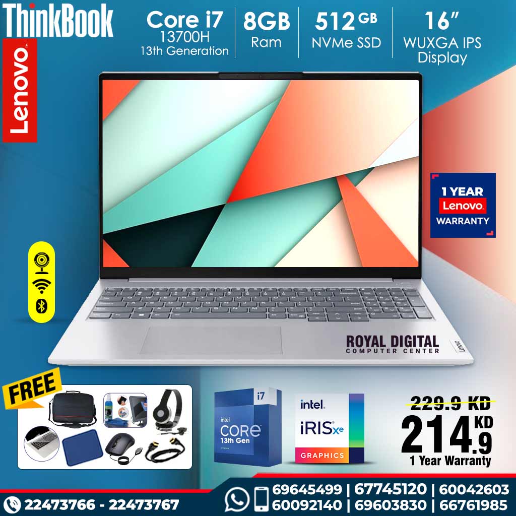 Lenovo Think Book 16 Gen 6 | Intel Core I7 13700H | 8GB DDR5 Ram | 512 GB SSD NVMe  | 16