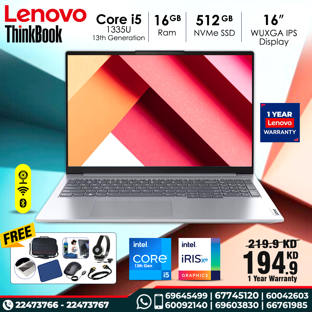 Lenovo Think Book 16 Gen 6 | Intel Core I5 1335U | 16 GB DDR5 Ram | 512 GB SSD NVMe  | 16