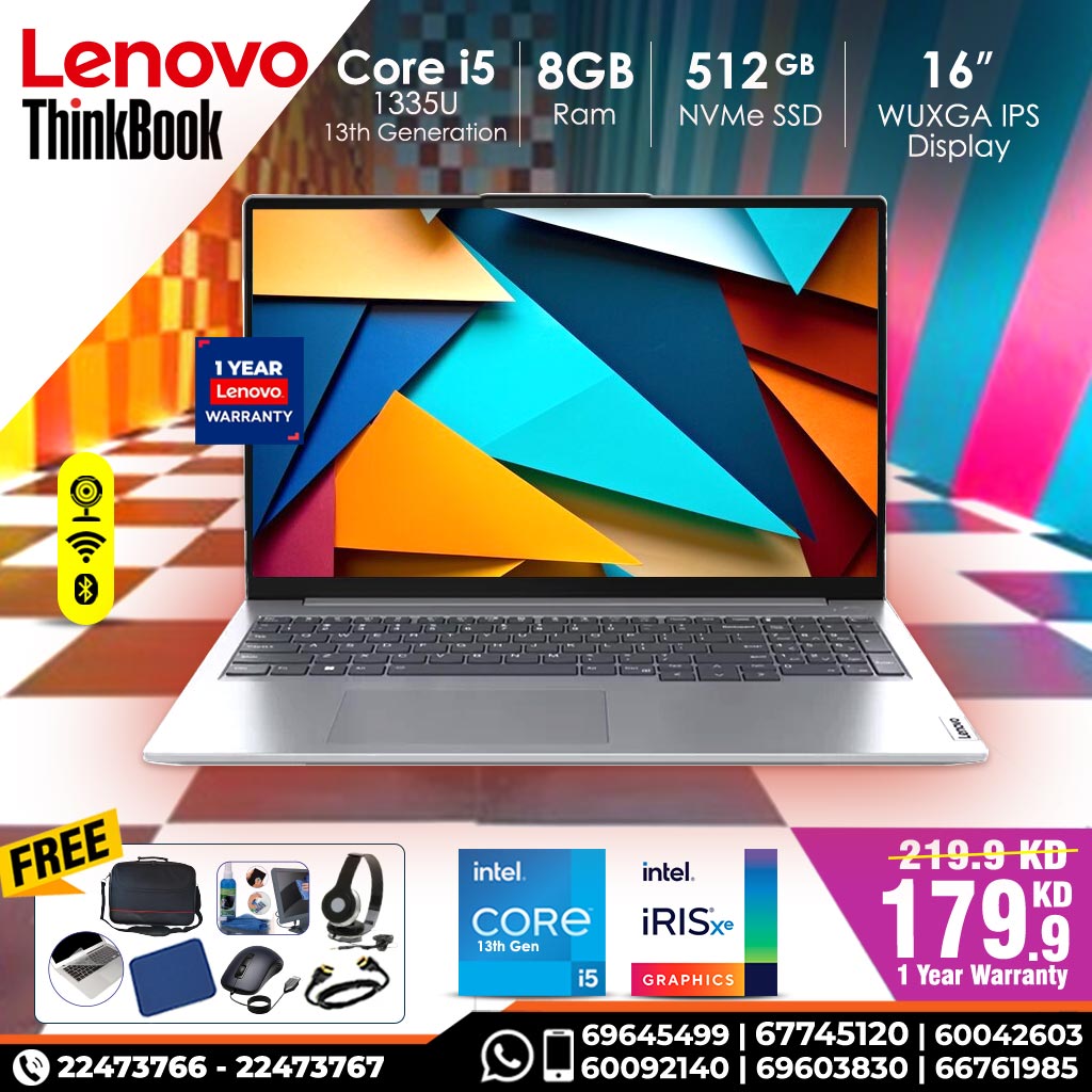 Lenovo Think Book 16 Gen 6 | Intel Core I5 1335U | 8GB DDR5 Ram | 512 GB SSD NVMe  | 16